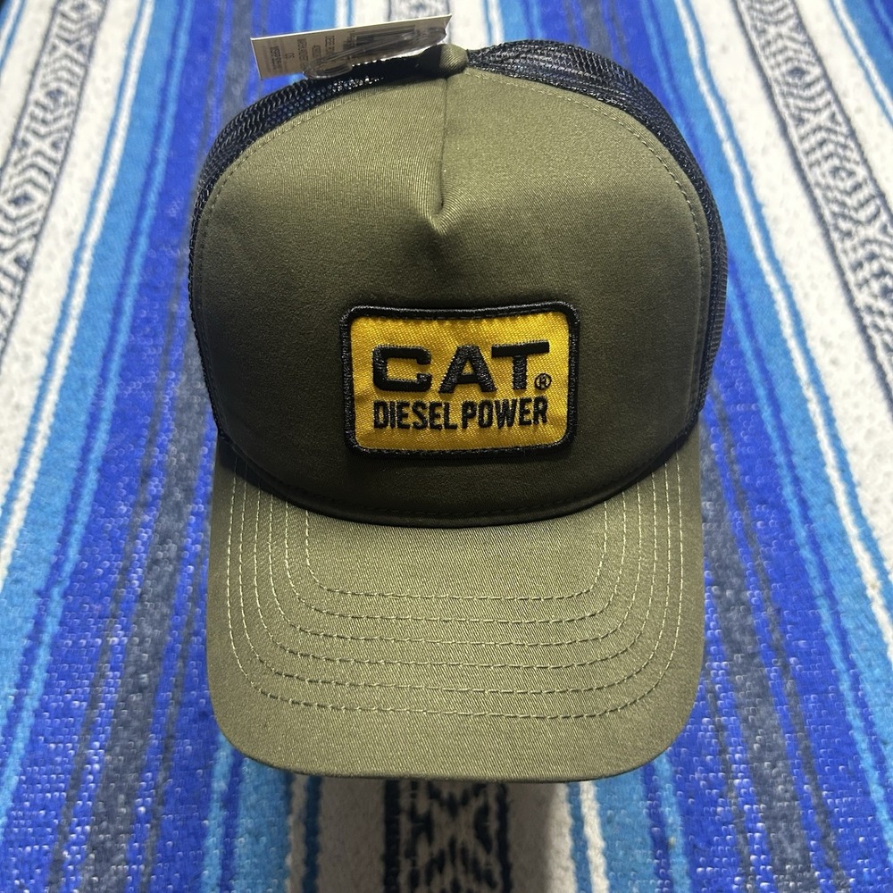 CAT Diesel Power Trucker Hat Green Black Mesh Snapback Patch Cap NWT